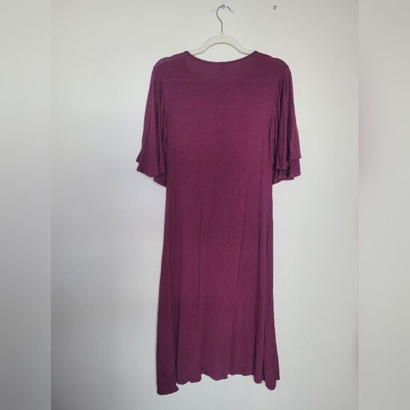 2Hearts Jersey Knit Dress Bell Sleeves Full Skirt Purple Midi Soft Casual Medium - Picture 8 of 10